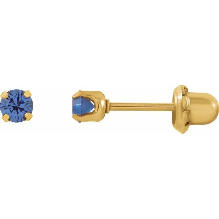 Crystal Gemstone Earrings-24K Gold-Plated Stainless Steel Imitation Blue Sapphire Inverness® Piercing Earrings