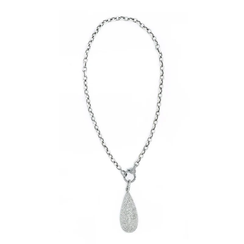 Luxury Gemstone Necklaces-Pave Diamond Teardrop Pendant On Cable Chain Necklace - 17"  N0003043