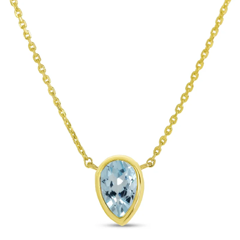 Sparkling Necklaces-14K Yellow Gold Pear Aquamarine Birthstone Necklace P4334-18-MAR