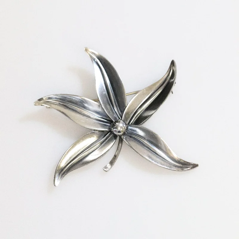 Elegant Brooch For Evening-Vintage NE From Sterling Silver Jewelry | Large Floral Brooch Denmark