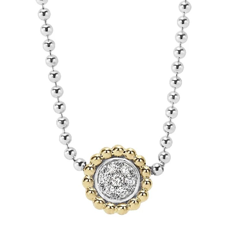 Silver Necklaces-Caviar Lux 0.08Ct Diamond Pendant Necklace in Sterling Silver and 18K Yellow Gold