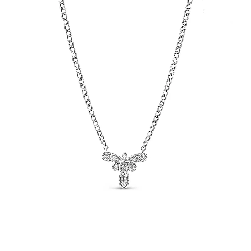 Heart-shaped Necklaces-All Diamond Dragonfly Pendant Necklace -18"  N0003005