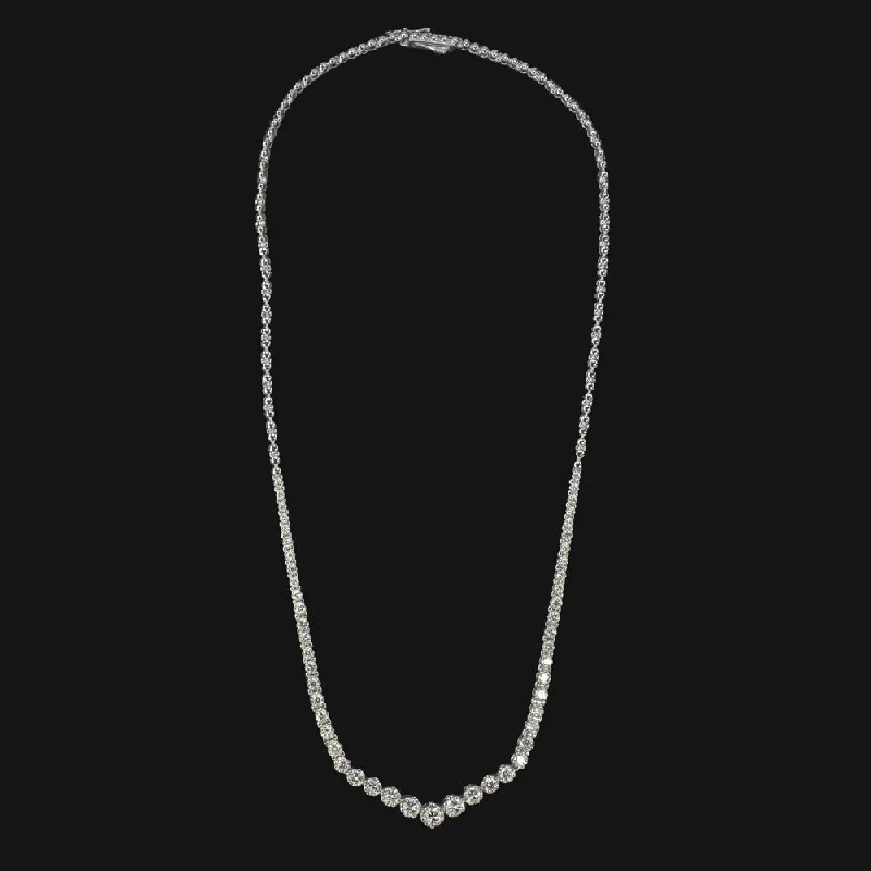 Multi-layer Necklaces-DIAMOND RIVIERA NECKLACE GRADUATED TENNIS V SHAPE NATURAL WHITE GOLD 4 CARAT