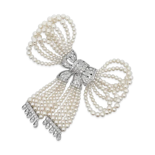 Artistic Brooch-Pearl & Diamond Bow Design Brooch