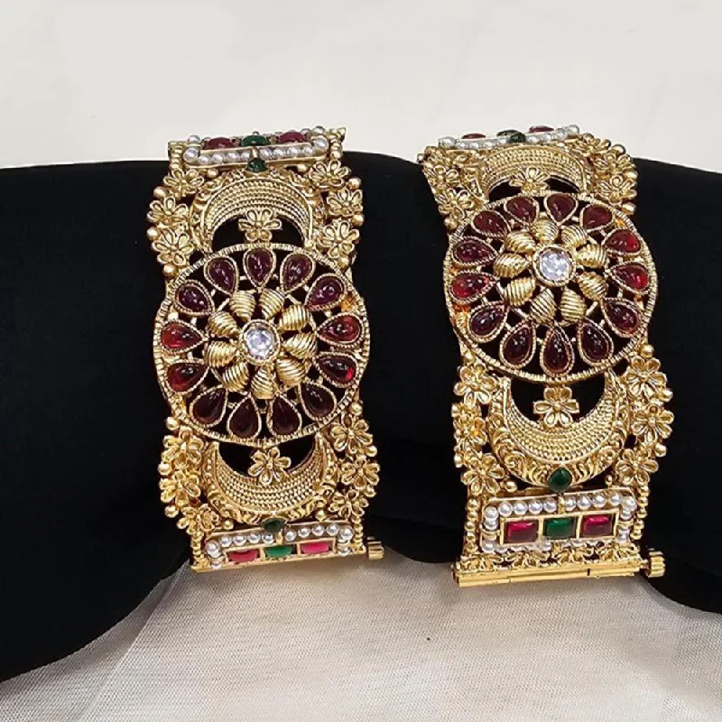 Bangles With Intricate Patterns-FS Collection Gold Plated Pota Stone Openable Bangle Set