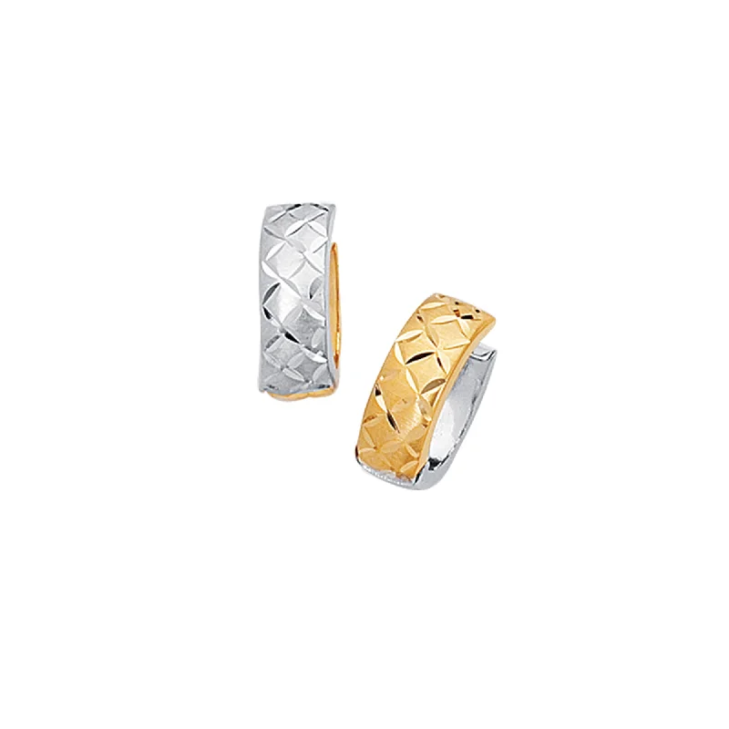 Silver Flower Earrings-14K Gold Reversible X Pattern Huggie Earring