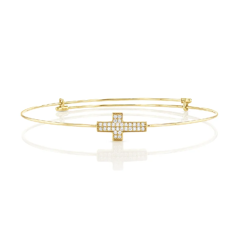 Adjustable Gemstone Bracelets-0.17 Cttw Round Diamond Sideways Cross 14K Yellow Gold Bracelet