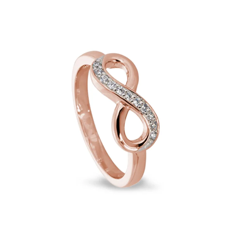 Gemstone Wedding Rings-Rose Gold Finish Sterling Silver Micropave Infinity Ring with Simulated Diamonds