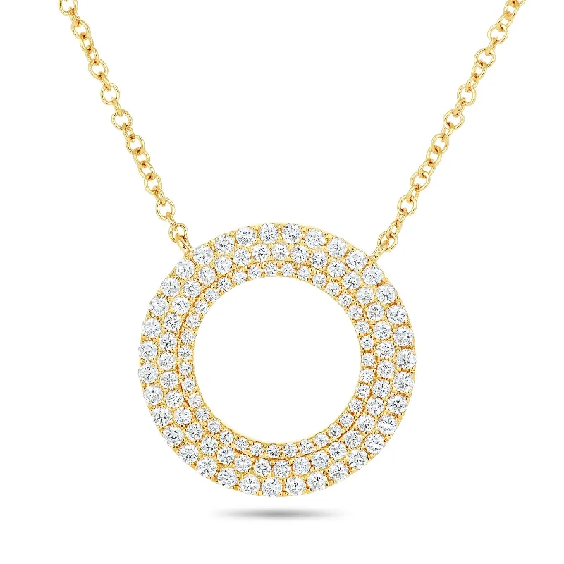 Layered Gold Necklaces-18K Gold 0.68ct Diamond Halo Circle Necklace