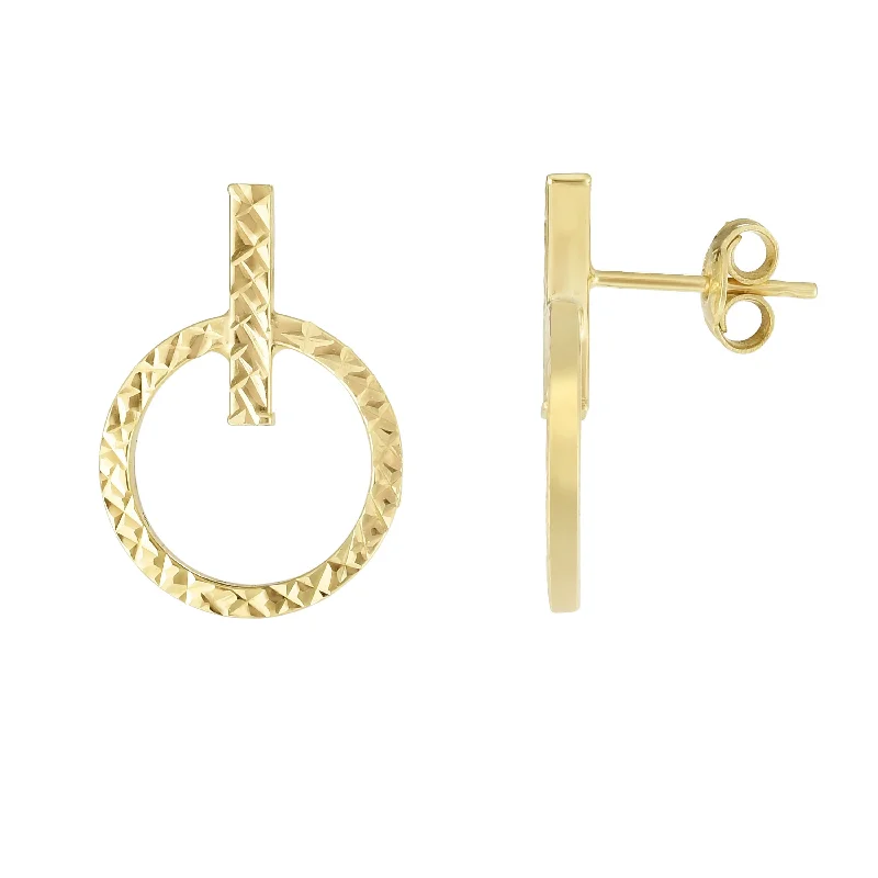 Elegant Hoop Drop Earrings-14K Gold Diamond Cut Earring