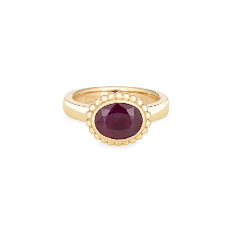 Handmade Diamond Rings-Oval Ruby Scallop Ring