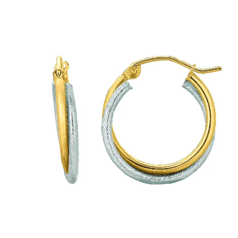 Silver Crystal Earrings-14K Gold Double Row Polished Hoop Earring