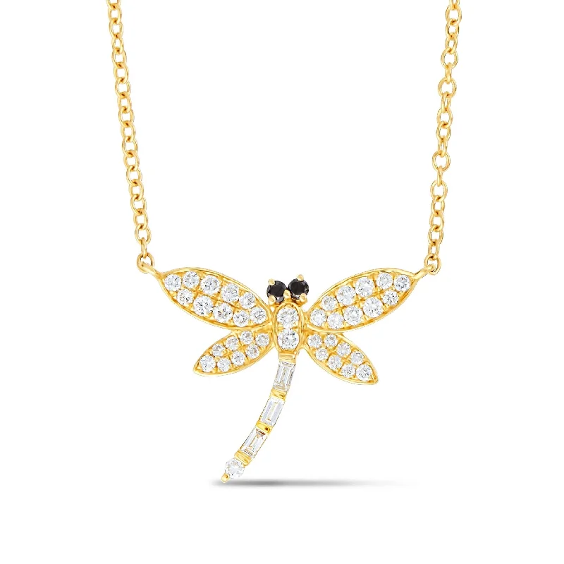 Heart-shaped Necklaces-18K Yellow Gold 0.26ct Dragonfly Diamond Necklace