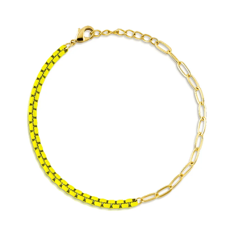 Cuff Bracelets-HALF & HALF ENAMEL PAPERCLIP BRACELET, NEON YELLOW