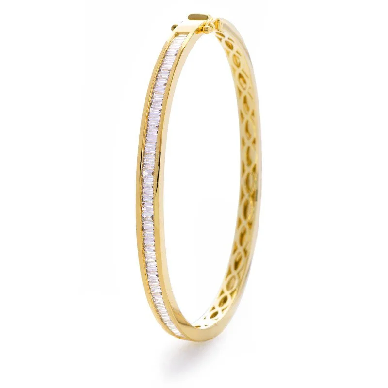 Bangles For Casual Outings-BAGUETTE CUT DIAMOND CHANNEL HALF SET BANGLE IN 18K YELLOW GOLD