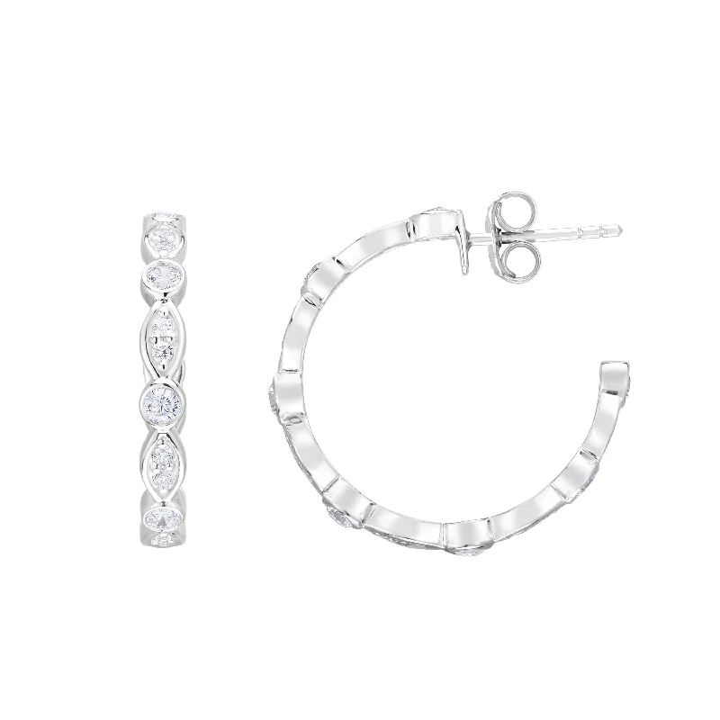 Wooden Earrings-Silver 20x3mm Marquise & Round CZ C Hoops