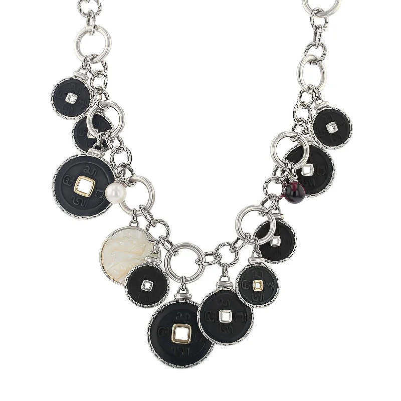 Green Gemstone Necklaces-John Hardy Black Disk Necklace in Sterling Silver