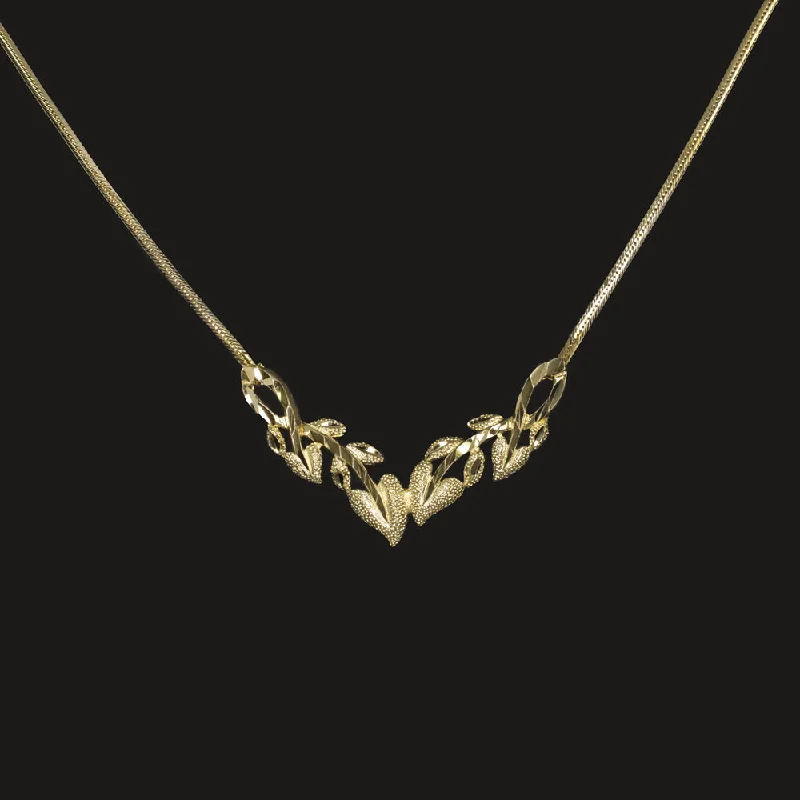 Layered Crystal Necklaces-14k YELLOW GOLD BRANCH PENDANT NECKLACE SOLID LEAF CLASSIC EVERYDAY SIMPLE GIFT