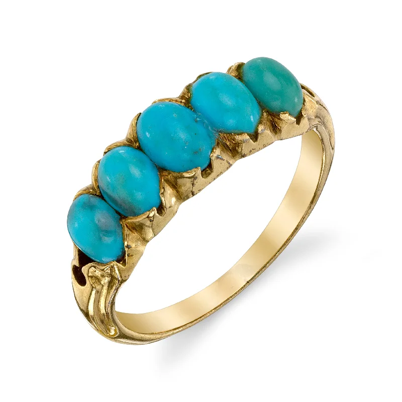 Luxury Wedding Bands-Antique Victorian Five-Stone Turquoise Ring