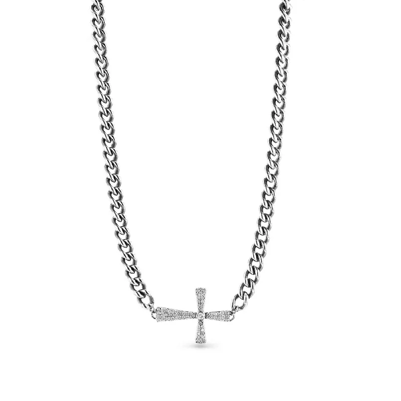 Wedding Necklaces-Bezeled Diamond Cross Necklace  N0002777