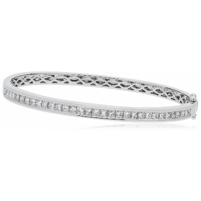 Bangles For Formal Events-PRINCESS CUT DIAMOND CHANNEL HALF SETTING IN 18K WHITE GOLD