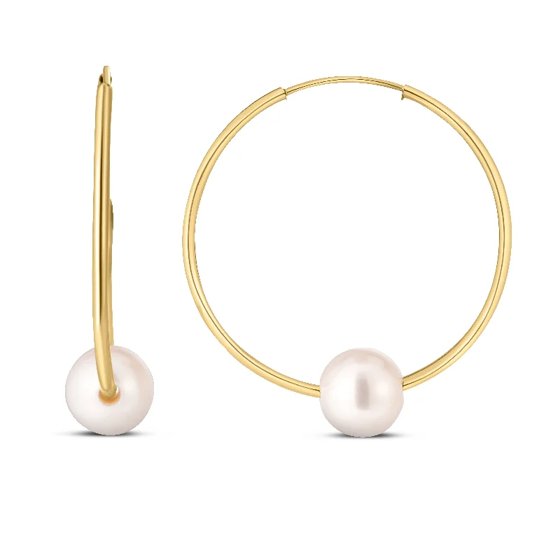 Trendy Pearl Earrings-14K Gold Round Endless Pearl Earring