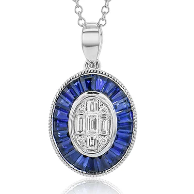 Silver Chain Necklaces-Sapphire Pendant Necklace in 18k Gold with Diamonds LP4836