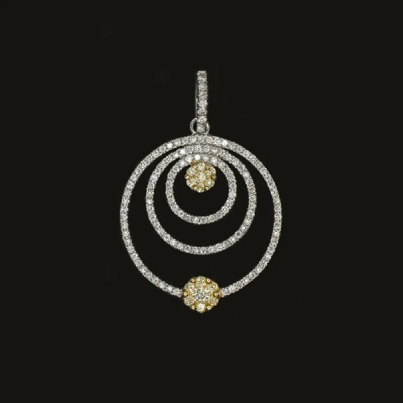 Bohemian Gold Necklaces-DIAMOND CIRCLE PENDANT 18k WHITE YELLOW GOLD FANCY LIGHT YELLOW HALO NECKLACE