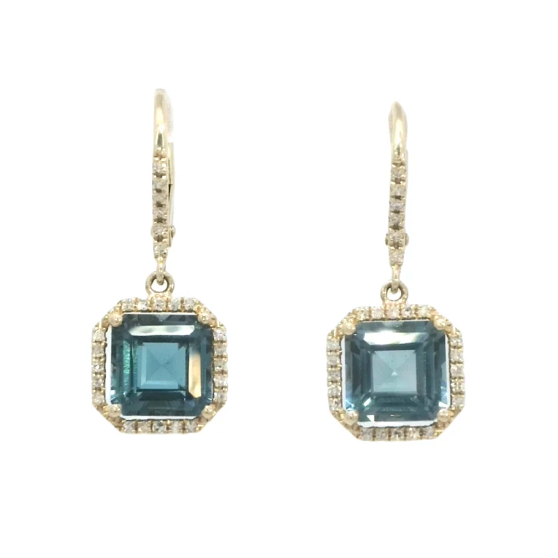 Classic Silver Drop Earrings-London Blue Topaz Earrings in Yellow Gold