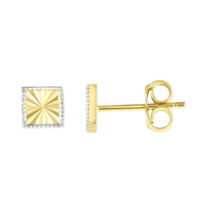 Tiny Earrings-14K Gold Diamond Cut Square Stud Earring