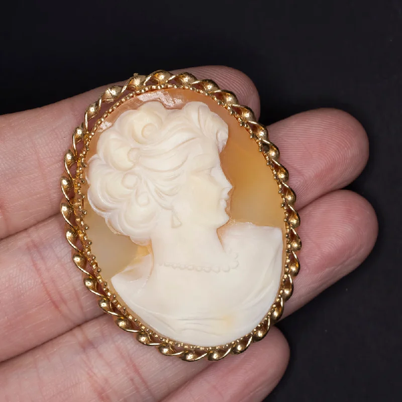 Layered Gold Necklaces-VINTAGE CAMEO PENDANT 14K YELLOW GOLD BROOCH NECKLACE PIN ESTATE JEWELRY