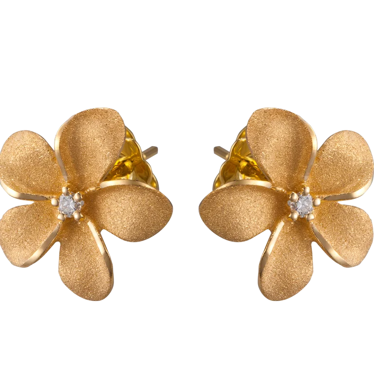 Custom Drop Earrings-Plumeria Stud Earrings in Yellow Gold