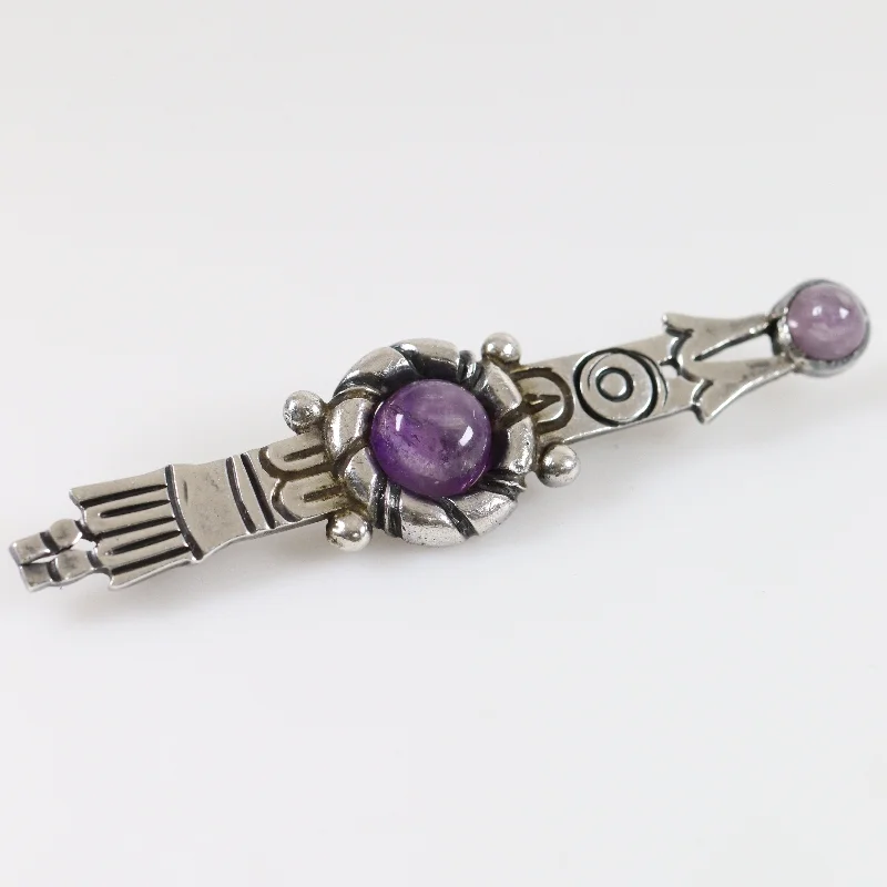 Brooch For Casual Wear-Vintage Taxco William Spratling Jewelry | Amethyst Tribal Arrow Brooch