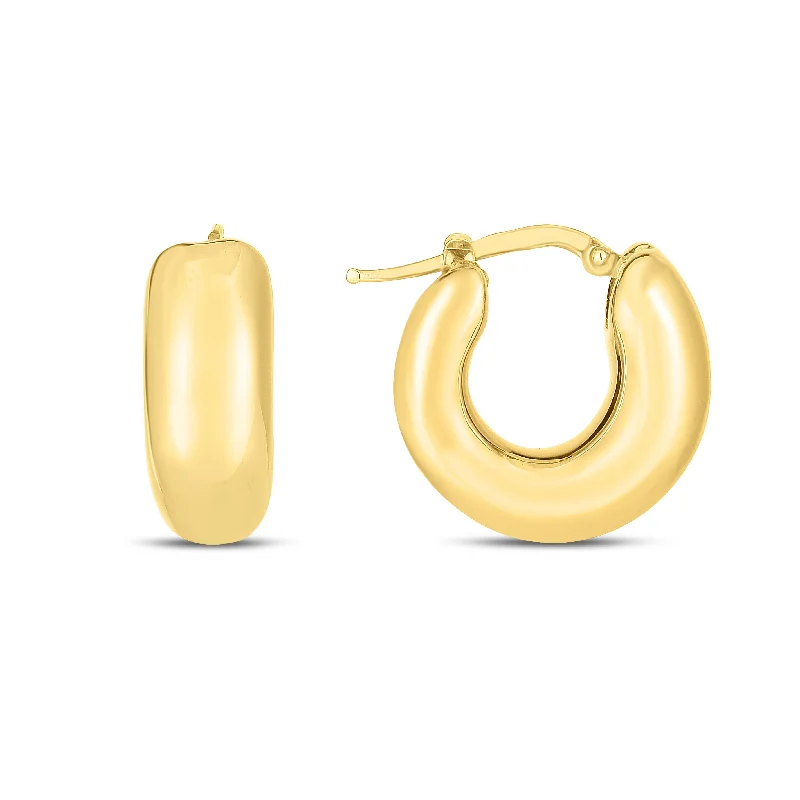 Geometric Diamond Earrings-14K Small Puffy Hoops