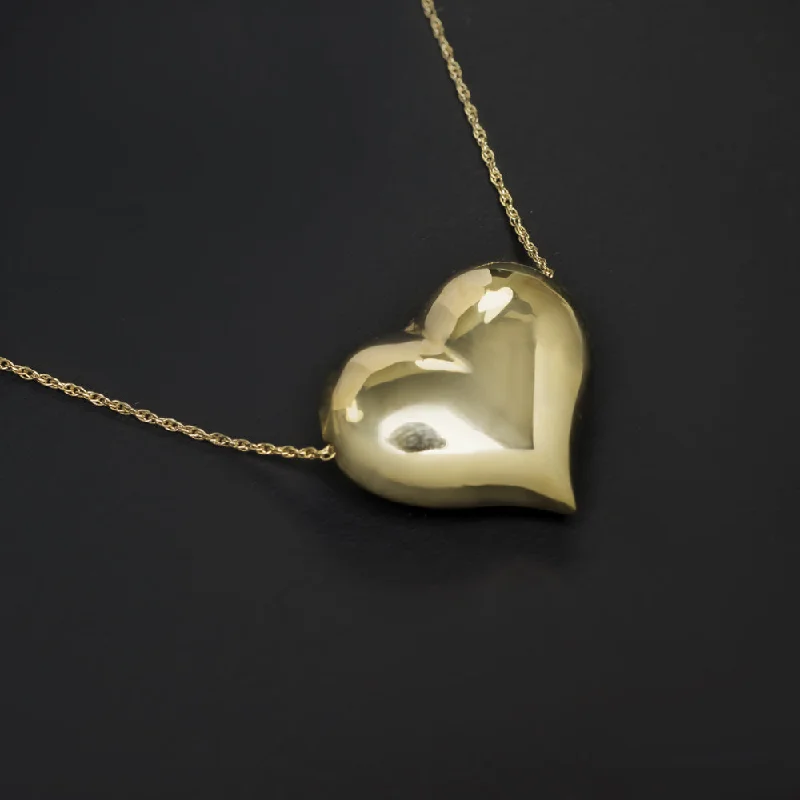 Simple Gold Chain Necklaces-14k YELLOW GOLD HEART PENDANT NECKLACE PUFFY 21mm CLASSIC EVERYDAY SIMPLE GIFT