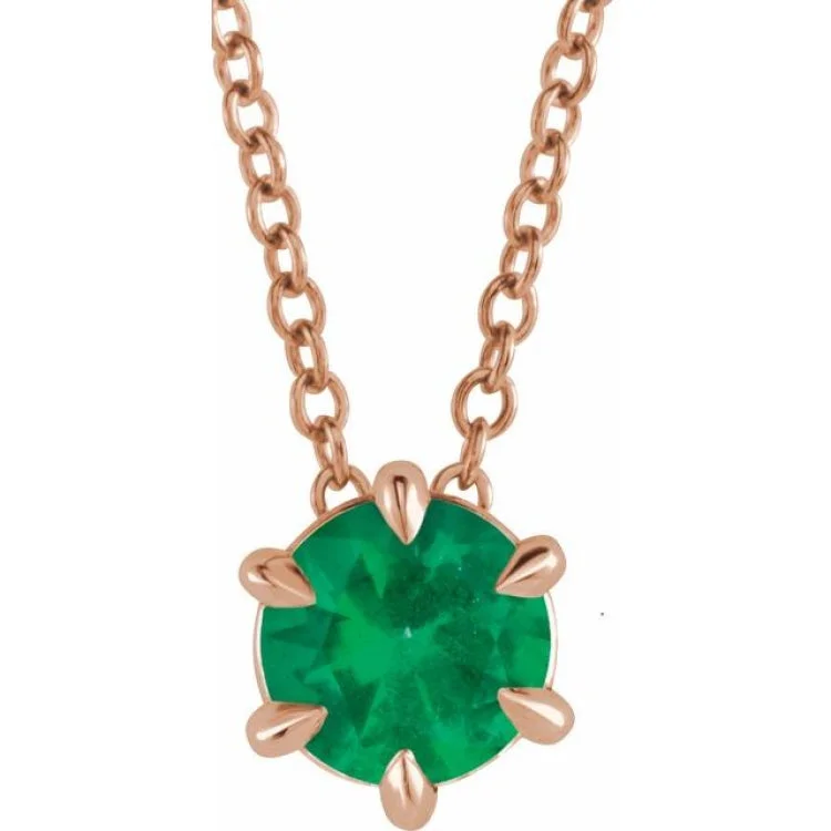 Trendy Pendant Necklaces-14K Rose 6 mm Natural Emerald Solitaire 16-18" Necklace