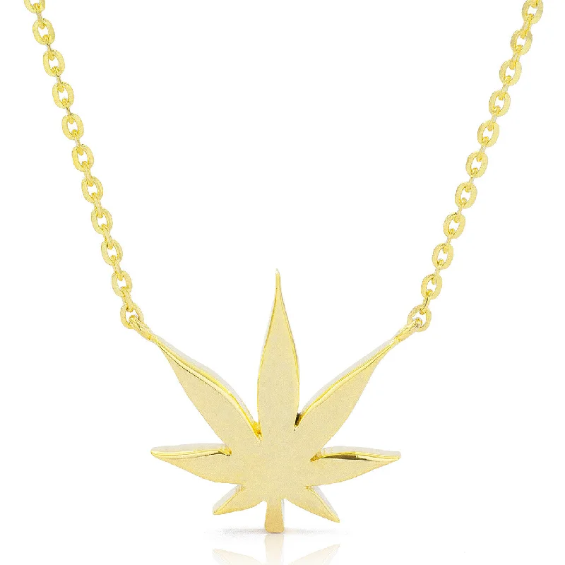 Simple Gold Pendant Necklaces-14k Gold Pot Leaf Necklace