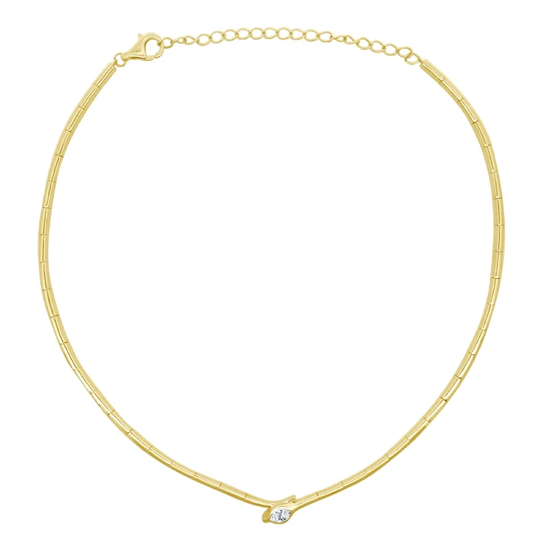 Short Necklaces-Gold Bar & Diamond Pear Snake Necklace