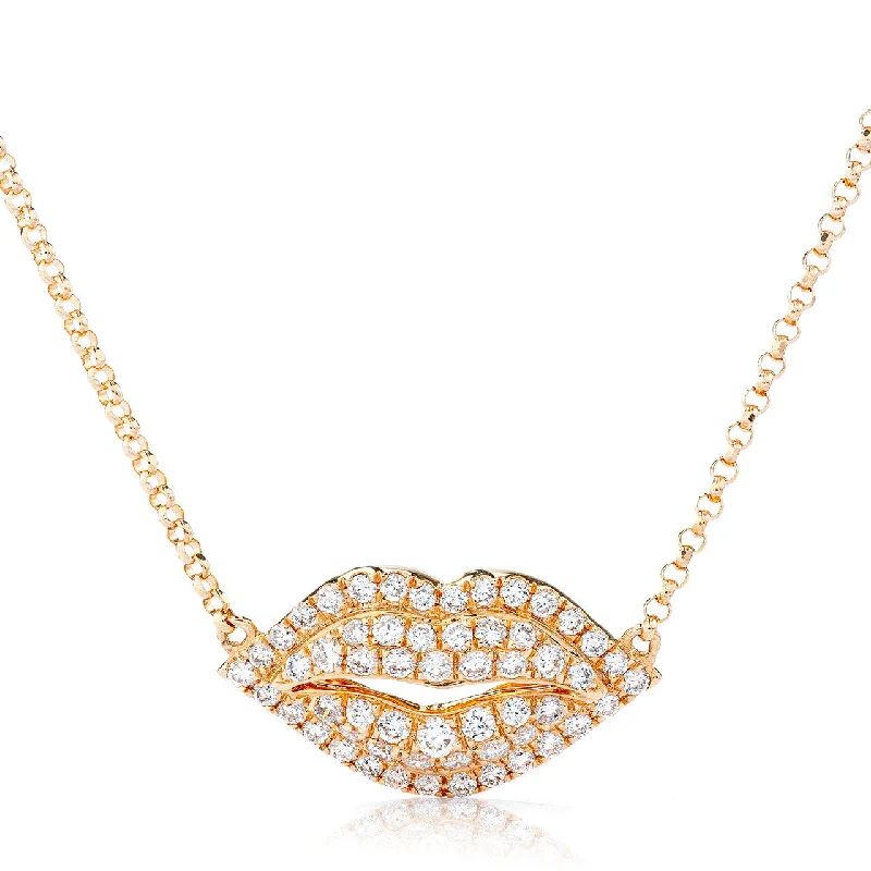 Lotus Necklaces-18k Rose Gold Diamond Lips Necklace 0.43ct