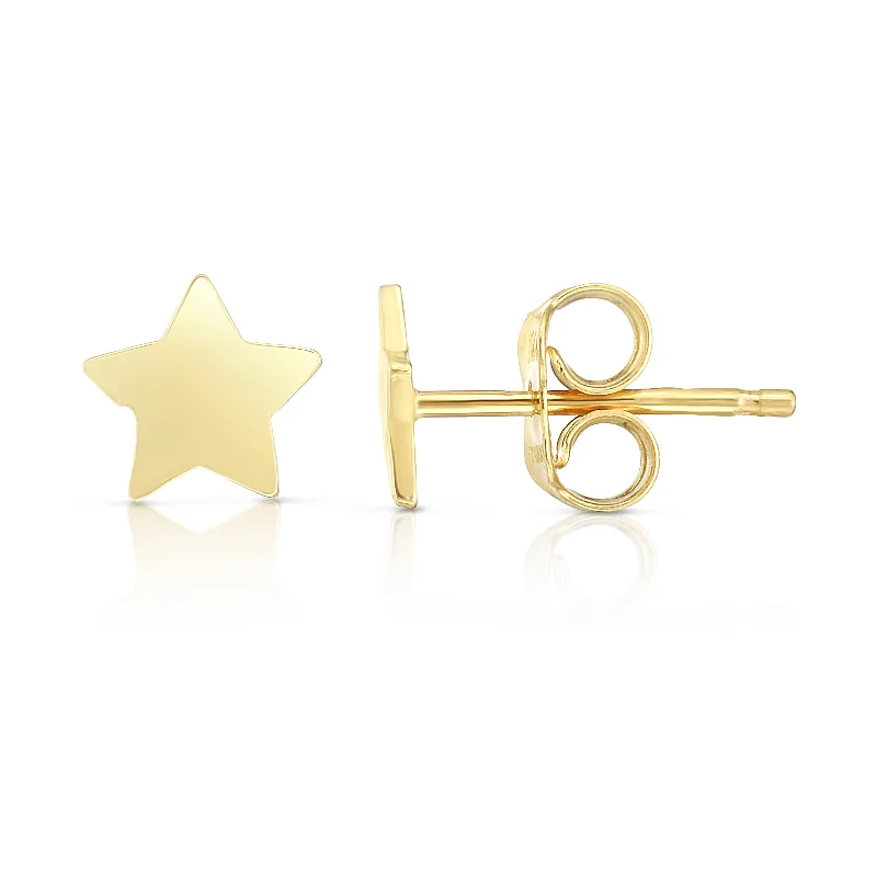 Simple Stud Earrings for Women-14K Gold Polished Star Stud Earring