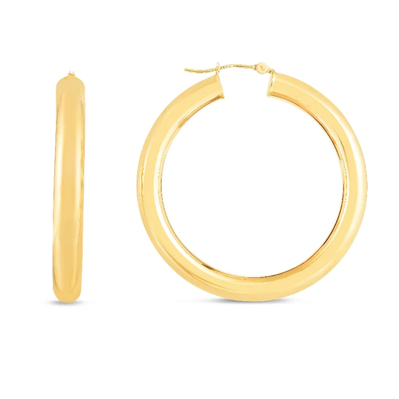 Trendy Earrings for Women-14K Gold 5x40mm Hoops