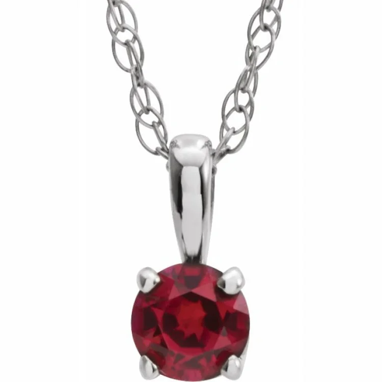 Multi-layer Necklaces-14K White 3 mm Imitation Ruby Youth Solitaire 14" Necklace