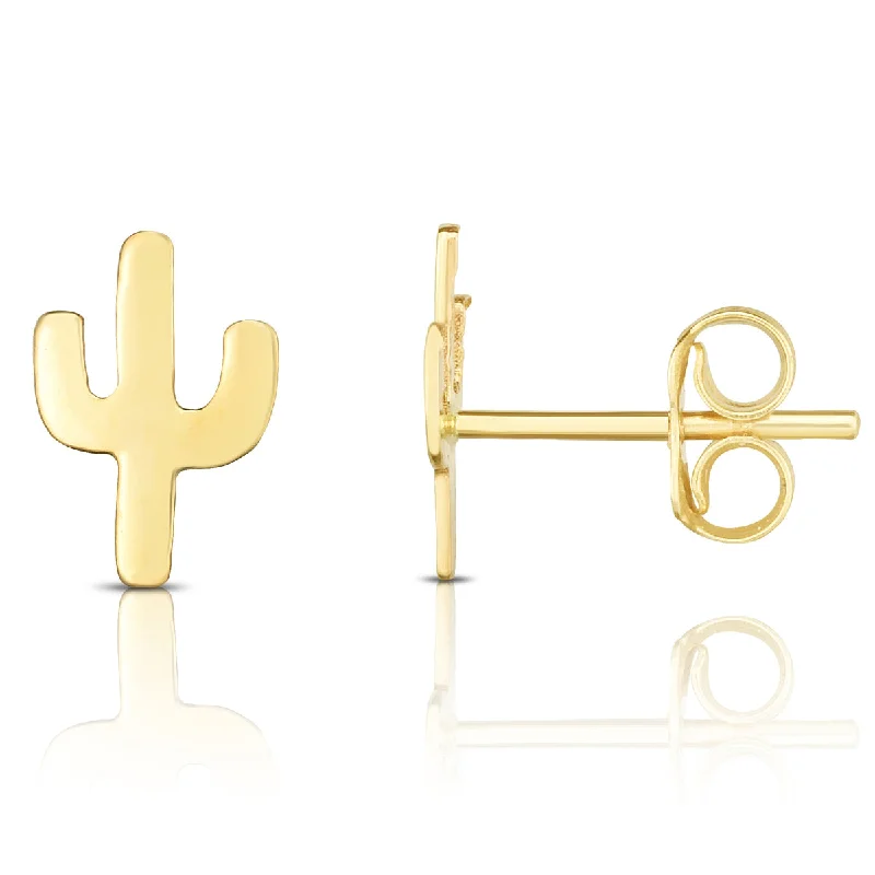 Wooden Drop Earrings-14K Gold Mini Cactus Stud Earrings