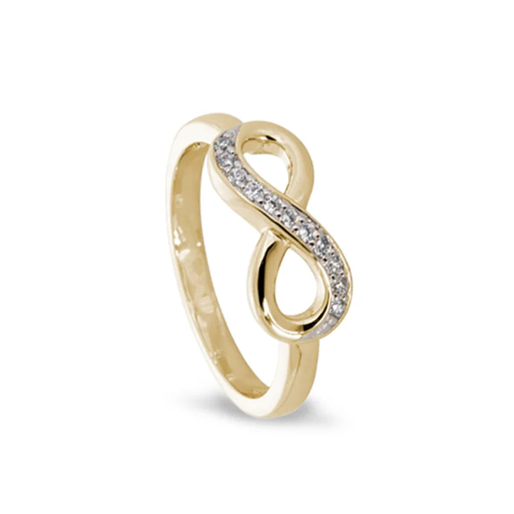 Vintage Silver Rings-Gold Finish Sterling Silver Micropave Infinity Ring with Simulated Diamonds