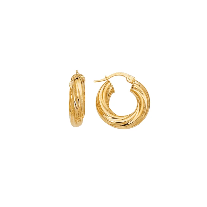 Handcrafted Diamond Earrings-14K Yellow Gold Chubby Round Twist Hoop Earring