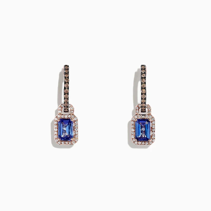 Modern Crystal Drop Earrings-Nahla Siri 14K Rose Gold Tanzanite and Diamond Earrings, 2.22 TCW