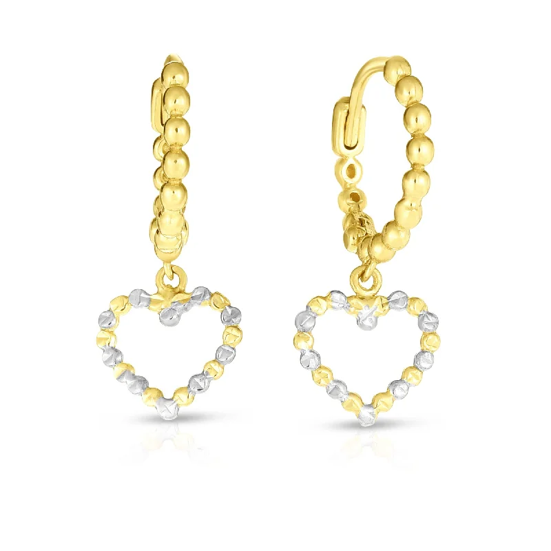 Trendy Gemstone Earrings-14K Gold Beaded Dangle Heart Drop Earring