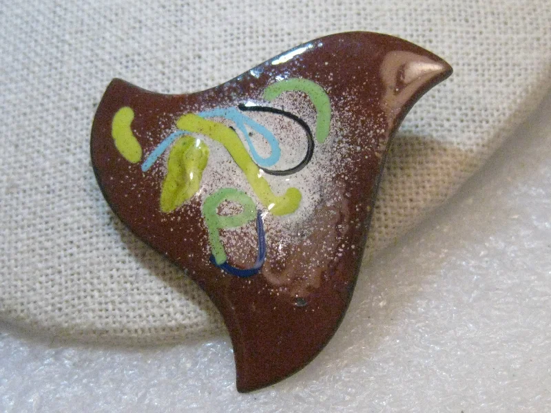 Minimalist Brooch With Simple Design-Copper Enameled Abstract Brooch,  Pointed and Artsy, 2", 1980's