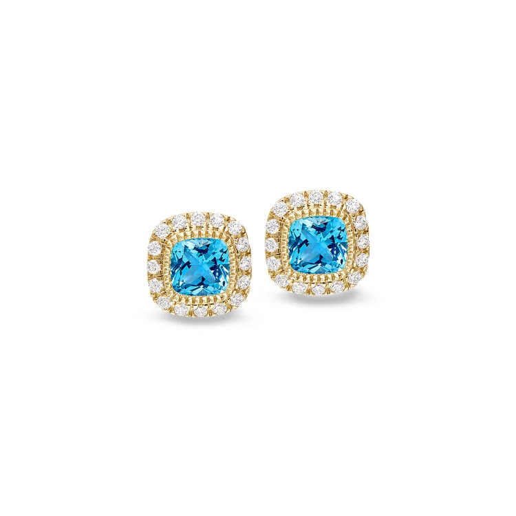 Leaf Earrings-Gold Finish Sterling Silver Micropave Simulated Blue Zircon Earrings with Simulated Diamonds