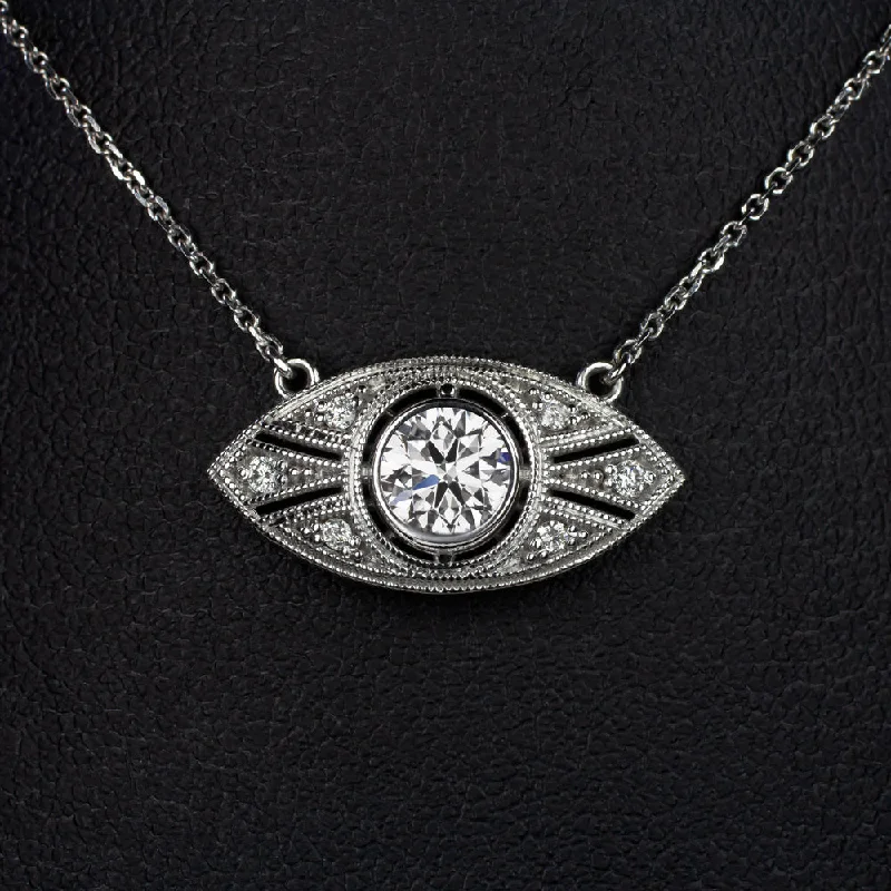 Delicate Necklaces-VINTAGE STYLE LAB CREATED DIAMOND PENDANT ART DECO 18 INCH NECKLACE ROUND CUT